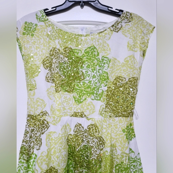 Jessica Howard Beautiful Green Print Dress Sz-10 Petite - Picture 8 of 12